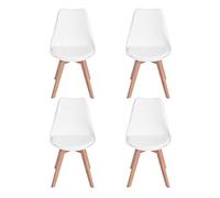 H.J WeDoo Lot de 4 chaises de Salle à Manger scandinaves, Chaises Rétro Bois de hêtre Massif- Blanche