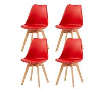 H.J WeDoo Lot de 4 Chaises de Salle à Manger Scandinaves Colorées avec Pieds en Bois de Hêtre, Chaises Retro Design comme Chaises de Cuisine/Repose/Bar - Rouge