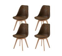 H.J WeDoo Lot de 4 Chaises de Salle à Manger Scandinaves en Suède Leather, Chaises de Cuisine avec Rembourrés & Bois de Hêtre Massif, Marron