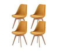 H.J WeDoo Lot de 4 Chaises de Salle à Manger Scandinaves en Tissu, Chaises de Cuisine avec Rembourrés & Bois de Hêtre Massif, Jaune