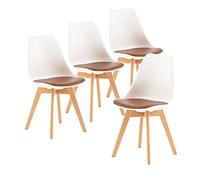 H.J WeDoo Lot de 4 Chaises de Salle à Manger Scandinaves, Moderne Chaise de Cuisine avec Coussin en Marron & Bois de Hêtre Massif, Blanc & Marron