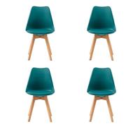 H.J WeDoo Lot de 4 Chaises Salle à Manger Scandinaves, Chaises Cuisine Design avec Coussin, Bois de Hêtre Massif, Turquoise