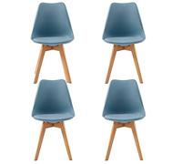H.J WeDoo Lot de 4 Chaises Salle à Manger Scandinaves, Chaises Cuisine Design avec Coussin, Bois de Hêtre Massif, Morandi Bleu Clair