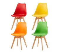 H.J WeDoo Lot de 4 Chaises Salle à Manger Scandinaves,Chaises Cuisine Design avec Coussin, Bois de Hêtre Massif,Gelb+Rot+Grün+Orange