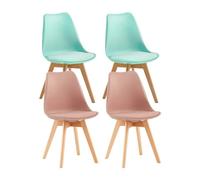 H.J WeDoo Lot de 4 Chaises Salle à Manger Scandinaves, Chaises Cuisine Design avec Coussin, Bois de Hêtre Massif, Vert Menthe+Rose fumé