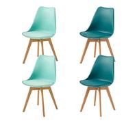 H.J WeDoo Lot de 4 Chaises Salle à Manger Scandinaves, Chaises Cuisine Design avec Coussin, Bois de Hêtre Massif, Vert Menthe+Turquoise