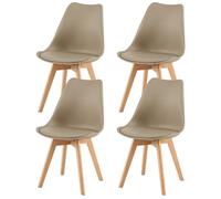 H.J WeDoo Lot de 4 Chaises Salle à Manger Scandinaves, Chaises Cuisine Design avec Coussin, Bois de Hêtre Massif-Couleur Kaki