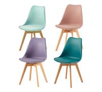 H.J WeDoo Lot de 4 Chaises Salle à Manger Scandinaves,Chaises Cuisine Design avec Coussin, Bois de Hêtre Massif,Rauchrosa+Türkis+Minzgrün+Grau Violett