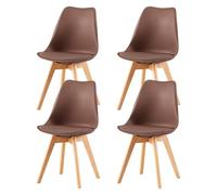 H.J WeDoo Lot de 4 Chaises Salle à Manger Scandinaves,Chaises Cuisine Design avec Coussin, Bois de Hêtre Massif,Brun Chocolat