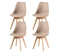 H.J WeDoo Lot de 4 Chaises Salle à Manger Scandinaves, Chaises de Cuisine Design avec Coussins en Cuir et Pieds en Hêtre Massif, Kaki Clair