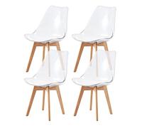 H.J WeDoo Lot de 4 Chaises Salle à Manger Scandinaves Testées SGS avec Pieds en Bois de Hêtre, 4 Chaises de Cuisine Transparentes avec Coussin d'Assise en Cuir PU Blanc
