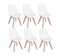 H.J WeDoo Lot de 6 chaises de Salle à Manger scandinaves, Chaises Rétro Bois de hêtre Massif(Blanc)