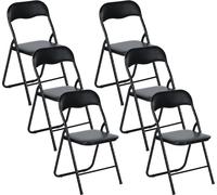 H.J WeDoo Lot de 6 chaises pliantes noires Cadre métallique solide Chaise pliante Visiteur Conférence Invité pliable Métal Chaise pliante rembourrée Similicuir