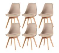 H.J WeDoo Lot de 6 Chaises Salle à Manger Scandinaves, Chaises de Cuisine Design avec Coussins en Cuir et Pieds en Hêtre Massif, Kaki Clair