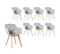H.J WeDoo Lot de 8 Chaises de Salle à Manger, Fauteuils Scandinaves Design Rétro avec Pieds en Hêtre Solide - Gris