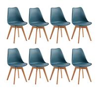 H.J WeDoo Lot de 8 Chaises de Salle à Manger Scandinaves, Chaise Scandinaves avec Coussin en Cuir Bleu Foncé & Bois de Hêtre Massif, Morandi Bleu Foncé