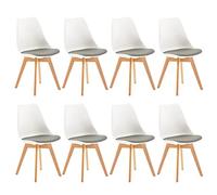 H.J WeDoo Lot de 8 Chaises de Salle à Manger Scandinaves, Moderne Chaise de Cuisine avec Coussin en Gris & Bois de Hêtre Massif, Blanc & Gris