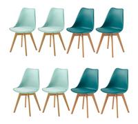H.J WeDoo Lot de 8 Chaises Salle à Manger Scandinaves, Chaises Cuisine Design avec Coussin, Bois de Hêtre Massif,4Vert Menthe+4Turquoise