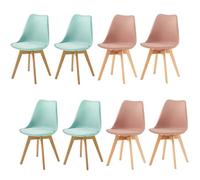 H.J WeDoo Lot de 8 Chaises Salle à Manger Scandinaves, Chaises Cuisine Design avec Coussin, Bois de Hêtre Massif,4Vert Menthe+4Rose Fumé