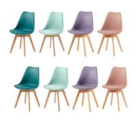H.J WeDoo Lot de 8 Chaises Salle à Manger Scandinaves,Chaises Cuisine Design avec Coussin,Bois de Hêtre Massif,2Rauchrosa+2Türkis+2Minzgrün+2Grau Violett