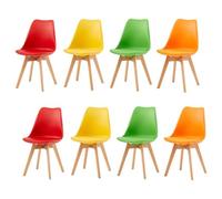H.J WeDoo Lot de 8 Chaises Salle à Manger Scandinaves,Chaises Cuisine Design avec Coussin,Bois de Hêtre Massif,2Gelb+2Rot+2Grün+2Orange