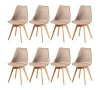 H.J WeDoo Lot de 8 Chaises Salle à Manger Scandinaves, Chaises de Cuisine Design avec Coussins en Cuir et Pieds en Hêtre Massif, Kaki Clair