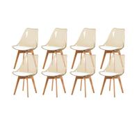 H.J WeDoo Lot de 8 Chaises Salle à Manger Scandinaves Testées SGS avec Pieds en Bois de Hêtre, 8 Chaises de Cuisine Transparentes Marron avec Coussin d'Assise en Cuir PU Blanc