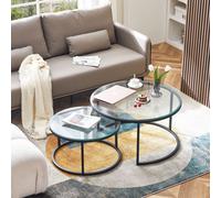 H.J WeDoo Set de 2 tables basses rondes, Ø(80 +60) cm Table de salon, noir Table de jardin, table d'appoint pour bureau, café, salon, jardin