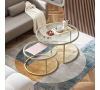 H.J WeDoo Set de 2 tables basses rondes, Ø(80 +60) cm Table de salon, table de jardin dorée, table d'appoint pour bureau, café, salon, jardin