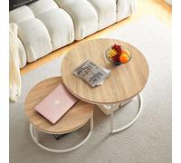 H.J WeDoo Set de 2 tables basses rondes, Ø(80 +60)cm Table de salon, table de jardin en chêne, table d'appoint, table basse pour bureau, salon, jardin
