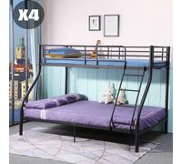 H.J WeDoo Set de 4 lits superposés avec échelle et avec protection contre la chute, lit métallique avec sommier à lattes, lit d'enfant, 90x200/140x200, noir