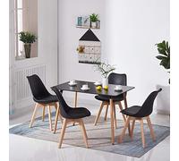 H.J WeDoo Table à Manger et 4 Chaises, Ensemble de Table et Chaises Scandinaves pour Cuisine, Salle de Séjour, Noir 110cm