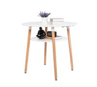H.J WeDoo Table à Manger Ronde Blanche, Table Cuisine pour 2-4 Personnes avec Étagères Ouvertes et Pieds en Hêtre pour Petits Espaces, Cuisines Et Salons, 80x80x74 cm