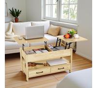 H.J WeDoo Table basse réglable en hauteur, table d'appoint avec compartiment de rangement caché et tiroir, plateau élévateur Table basse pour bureau, chêne