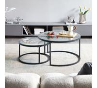 H.J WeDoo Table basse set de 2 tables d'appoint Ø(80 +60)cm Table de salon Table de salon ronde Noir