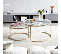 H.J WeDoo Table basse set de 2 tables d'appoint rondes Table de salon Table de salon Tables basses modernes Ø80 x 45 cm+ Ø60 x 35cm Or