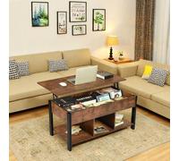 H.J WeDoo Table basse, table de salon réglable en hauteur, table basse avec espace de rangement caché, compartiment ouvert, brun-noir,100cm