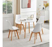 H.J WeDoo Table de salle à manger 90x90x73 cm, Table de cuisine pour 4 personnes, Table ronde avec pieds en hêtre, design moderne,Hêtre,Blanc