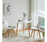 H.J WeDoo Table de salle à manger ronde, 80x80x73 cm, Table ronde en bois, Table de cuisine, pour salle à manger, cuisine, salon, 3 pieds Naturel, Blanc