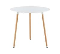 H.J WeDoo Table de Salle à Manger Ronde, Table de Cuisine en Bois, 80 x 80 x 74 cm, Pieds en Hêtre Naturel, Scandinave, Blanche