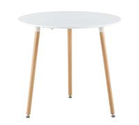 H.J WeDoo Table de salle à manger scandinave Table de cuisine en bois pour cuisine, salle à manger, 80 x 80 x 72 cm, 3 pieds, blanc naturel
