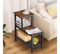 H JINHUI Schmaler Beistelltisch, schlanker Beistelltisch, kleiner Sofa-Beistelltisch mit 3-stufigen Regalen, industrielle Nachttische für kleine Räume, Wohnzimmer, Schlafzimmer, Metallrahmen