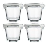 H.JSS WDJS Lot de 4 boîtes de conservation alimentaire en verre de 700 ml avec couvercles hermétiques, récipients ronds en verre étanches pour la préparation des repas, passent au micro-ondes et au