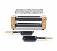 H.Koenig Appareil à raclette Duo Multifonction 2 personnes WOD2 Design en bois naturel, Pierre granit amovible, Raclette fromage fondue professionnel, 2 poêlons antiadhésifs, 2 spatules en bois