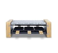 H.Koenig Appareil à raclette Multifonction 6 personnes WOD6, Professionnel, Raclette fromage, Fondue, Pierre Granit et bois naturel, Plaque Amovible, 6 poêlons & 6 spatules en bois, 900W