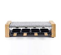 H.Koenig Appareil à raclette Multifonction 8 personnes WOD8 Design en bois naturel, Pierre granit amovible, Raclette fromage fondue professionnel, 8 poêlons antiadhésifs, 8 spatules en bois