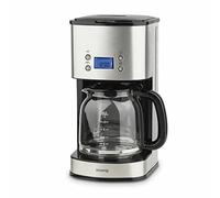H.Koenig Cafetière Programmable à filtre Inox 1,5L (12 tasses) MG30, 1000W Carafe en Verre Gradué, Système Anti-Gouttes, Maintien au chaud, Ecran LDC, Arrêt automatique, Porte-filtre amovible lavable