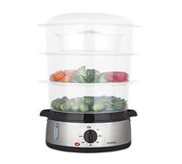 H.Koenig Cuiseur à vapeur électrique VAP10 Inox, Multifonction, 9L, Programmable, Compact, Professionnel, 3 Paniers Empilables Amovibles pour Oeufs/Légumes/Riz, Minuteur 60 min