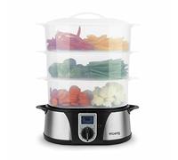 H.Koenig Cuiseur Vapeur Electrique VAP12 Multifonction 12L Programmable Compact Professionnel, 3 Paniers empilables amovibles pour Œufs Légumes, Bol cuiseur à Riz, Minuteur 60min, Bac à jus amovible
