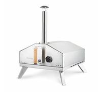 H.Koenig Four à gaz pour Pizza GINO440, Inox, Surface de 30,5x30,5 cm, Pierre en cordiérite à Pizza, jusqu’à 450°C, Porte et Cheminée amovible, Thermomètre intégré, Pelle à Pizza intégré